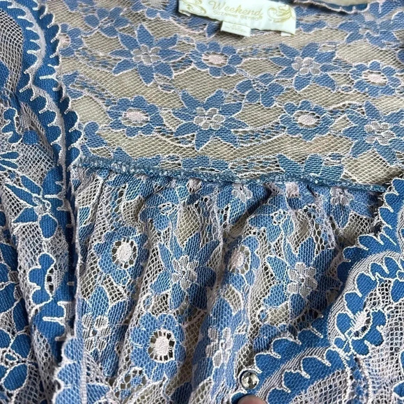 Suzanne Betro top, beach cover, 2X see thru lace top,floral,bell,scalloped hem - Picture 12 of 15